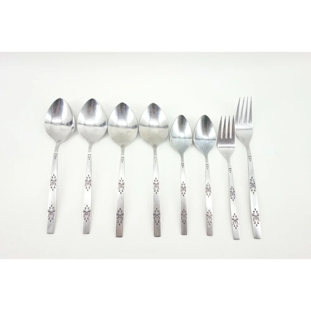 8 Piece‎ Lot Mid-Century Mod Oneida Profile Orlando Brushed Stainless